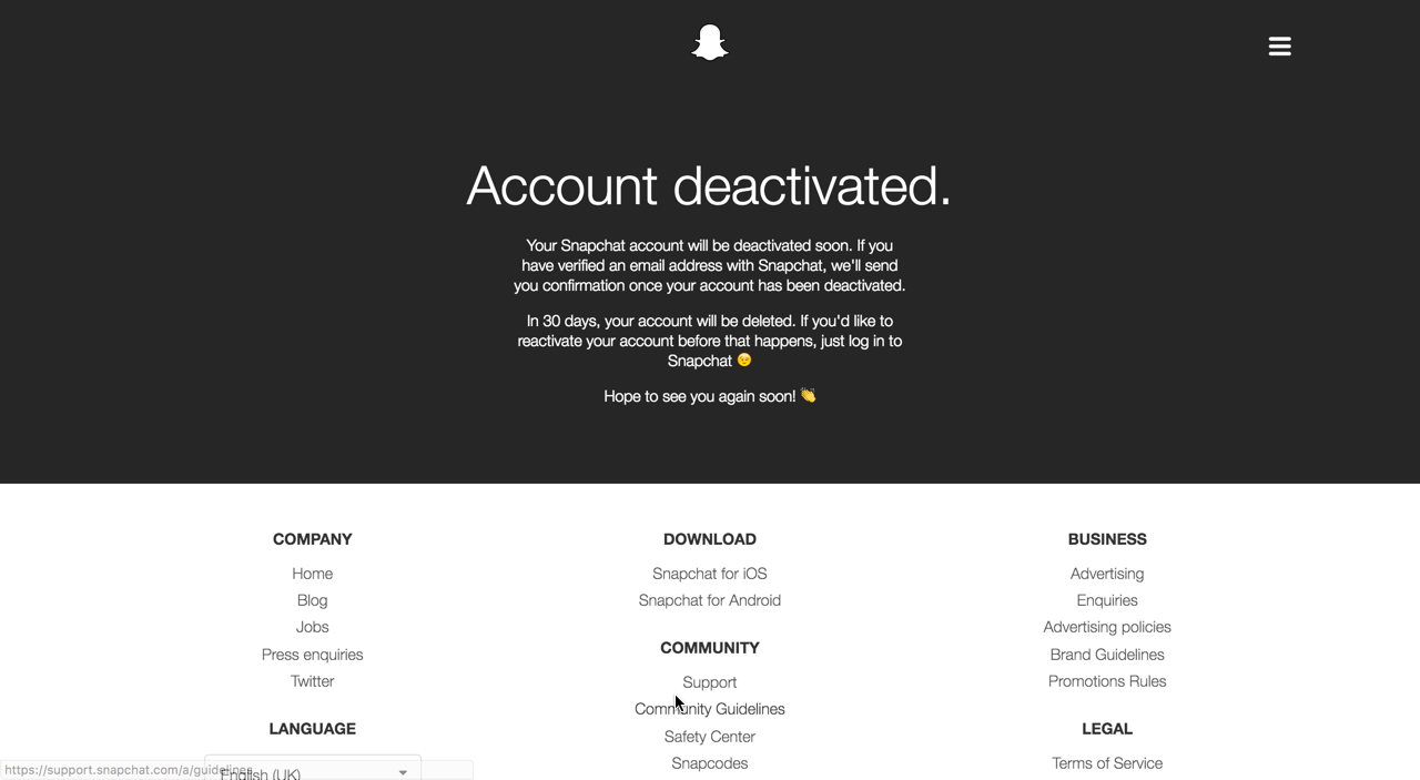 deactivate the Snapchat account