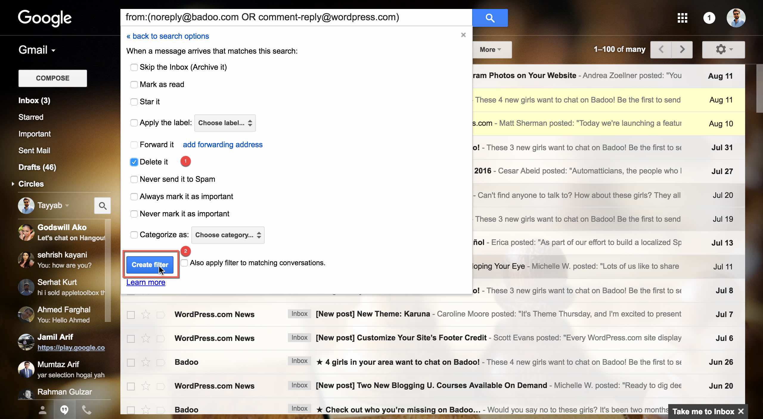 block emails on Gmail