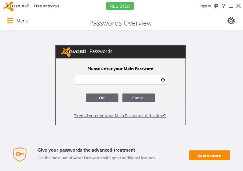 Avast password