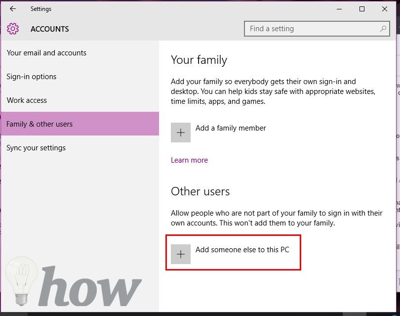 create a new user account in Windows 10