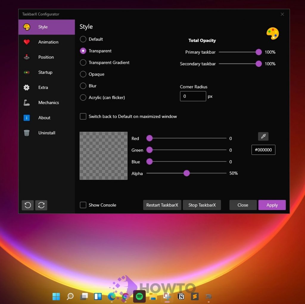 Windows Taskbar Transparent